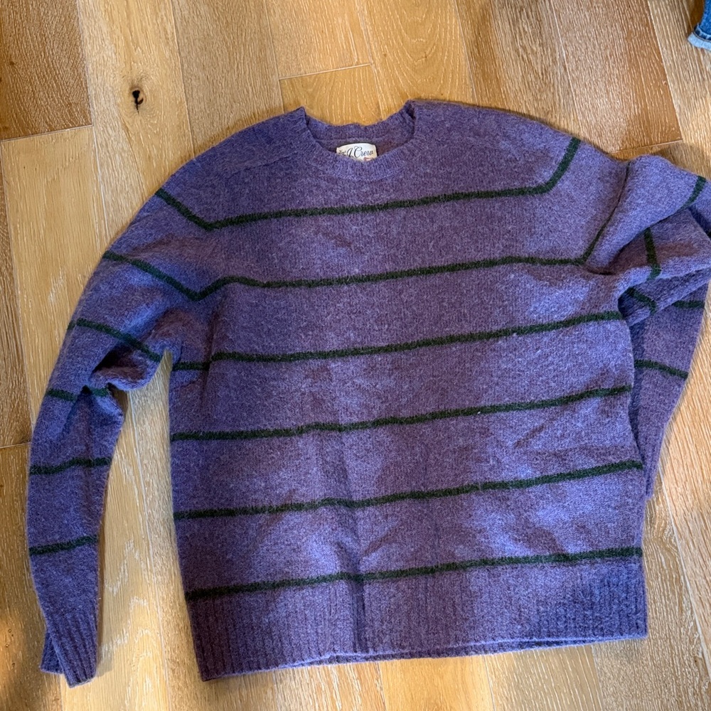 J. Crew Purple and Black Striped Crewneck Sweater
